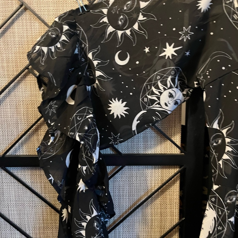 Killstar Moon & Stars Celestial Print Cold-Shoulder Sheer Asymmetrical Dress XL - Picture 15 of 16